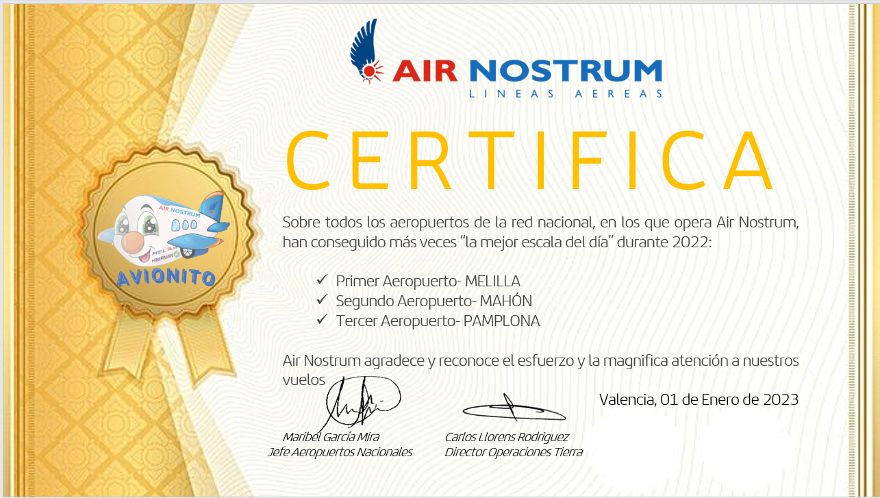 AIR NOSTRUM CERTIFIES THE HANDLING OF IBERIA AIRPORT SERVICES